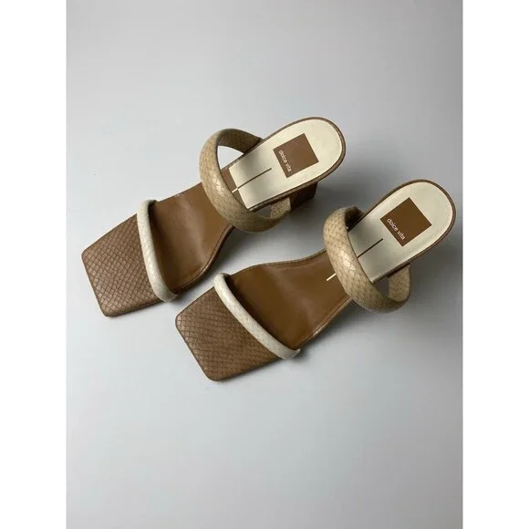 Dolce Vita Novah Slip On Sandal Heels 9.5 Square Open Toe Taupe/brown Pumps - Picture 1 of 6